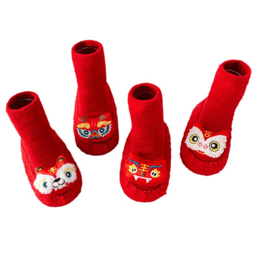 Wen Xiaoying Hello Ying Step Front Schuhe Baby Kleinkindschuhe Baby Jahr des Zodiac Red-Bodens Socken süße Kämme Baumwollkinder-Leder-Sohle-Bodenschuhe und Socken Xiao Shenlong 12 cm (geeignet für 6-12 Monate)
