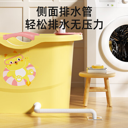 奔麦婴儿洗澡盆儿童洗澡桶圆形宝宝泡澡桶浴桶可坐加厚塑料沐浴盆家用 加大号(0-6岁适用)【感温款】蓝