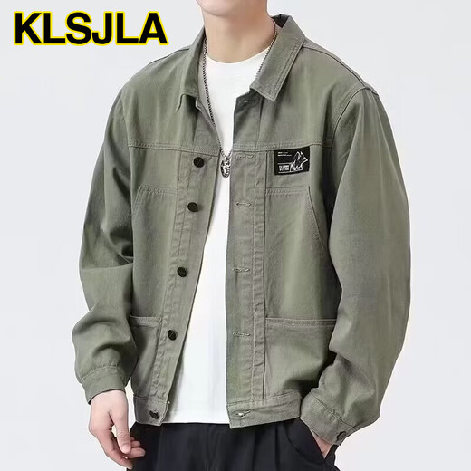 KLSJLA外套男款春秋季新款衬衫翻领秋装男士工装夹克初秋褂子上衣服艾伊 [升级版]K12806灰色 XS 3XL[建议155-168斤]