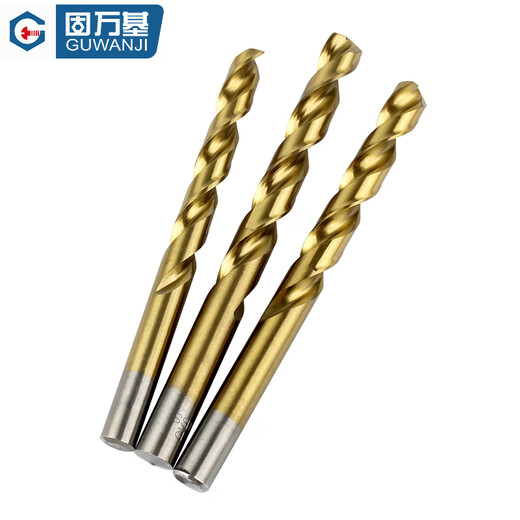 Guwanji titanium-plated high-speed steel twist drill bit cobalt-containing punch drill bit hand electric drill stainless steel punch aluminum alloy steel drill bit 3mm 2 pieces titanium-plated