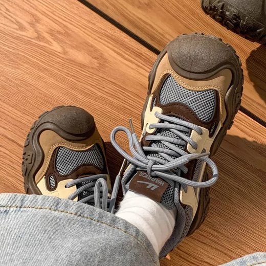 Pull back women's shoes winter hiking shoes thick sole plus velvet dad shoes cotton shoes 4518 gray/brown 38/size is half a size too large