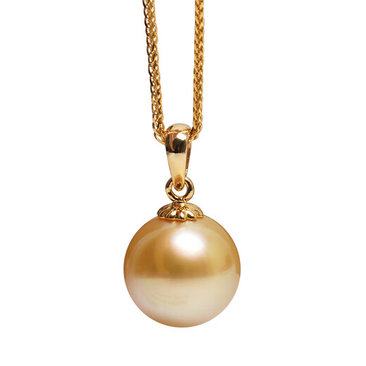 DRJEFUN South Sea Gold Bead Pendant Natural Freshwater Pearl 18K Gold Thick Gold Pendant Extremely Bright Untoned Natural Gold South Sea Gold Bead Pendant (Pendant only without chain) 15.5-16mm
