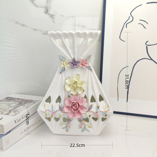 Yonghuan Creative European Ceramic Vase Ornaments Gabinete de televisión Sala de estar Mesa de comedor adornos Hidroponic Flower Gift 14079 Sky Blue Double Flower Flect con hoja de 0 cm
