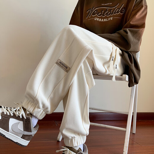 Pocket leggings men's spring and autumn Hong Kong fashion brand plus velvet thickened casual pants youth loose straight sports trousers K296 gray green XL 130-145Jin Jin equals 0.5 kg