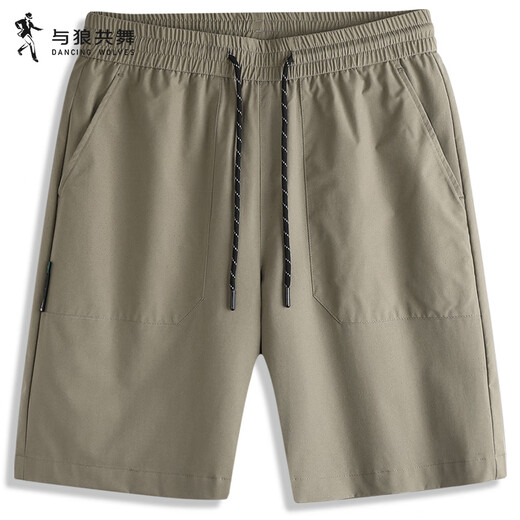 与狼共舞【速干冰感】休闲短裤男2025夏季新款抽绳松紧轻薄透气五分裤4050 卡其701 L (175)