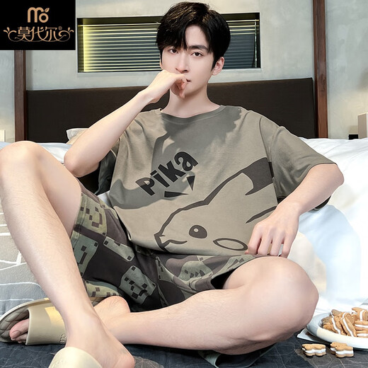 莫代尔夏季男款睡衣纯棉短袖卡通青少年男士夏天薄款大码学生家居服套装 WB1343# 小码 M 码【155高/75-85斤重】
