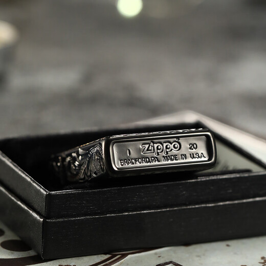 ZIPPO【情人节限定】之宝打火机套装正版黑冰双面唐草精雕礼物送礼男 侧雕唐草商标（单机）(DY9902ZB) 均码