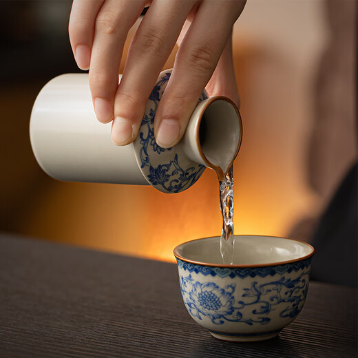 Xiyuanji Blue and White Ru Kiln Wine Warmer Set Ceramic Wine Warmer Household Hot Wine Kettle Yellow Wine White Wine Cup Wine Set Fanhua Ru Kiln Yuanyue Wine Warmer Set