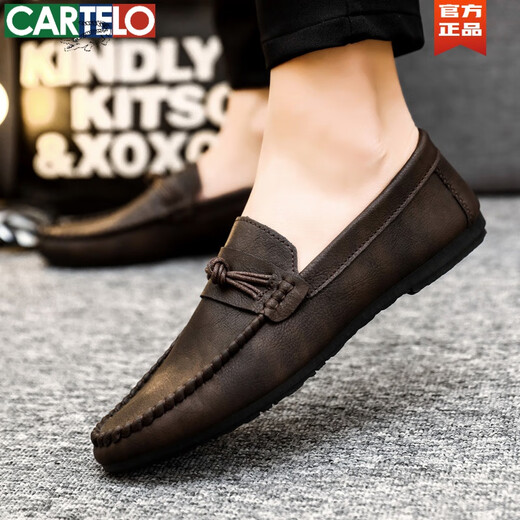CARTELO men's beanie shoes Korean version of business work casual leather shoes breathable and versatile non-slip one-step men's shoes 2025 spring D826 black + height-enhancing pad 39 small
