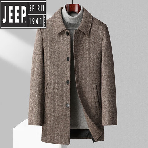 
JEEP SPIRIT Cotton Clothes Men's Autumn and Winter Trench Coat Wool Coat with Cotton Thick Tweed Coat Lapel Grey 3XL