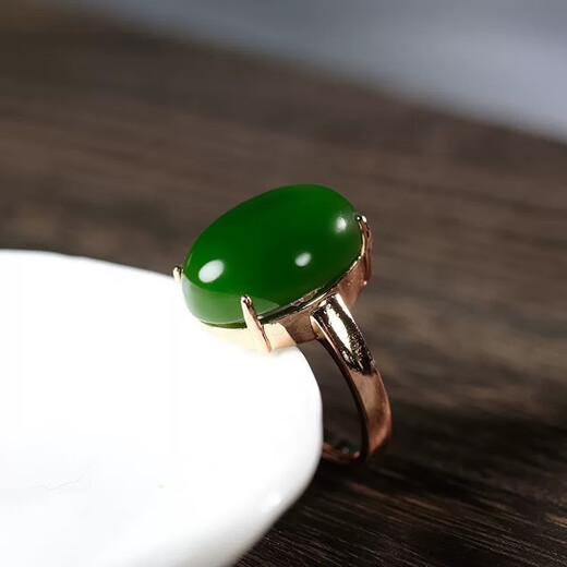 GOR Fat Donglai's same style 18k gold inlaid jade ring Hetian jade plated rose gold jasper egg face spinach green K gold women's live ring adjustable