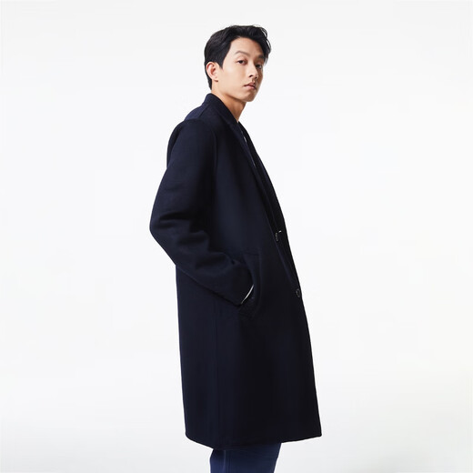 杰克·琼斯（JACK&JONES）男装羊毛大衣男春秋商务中长款毛呢外套男士高端双面大衣 E37墨蓝 S 170