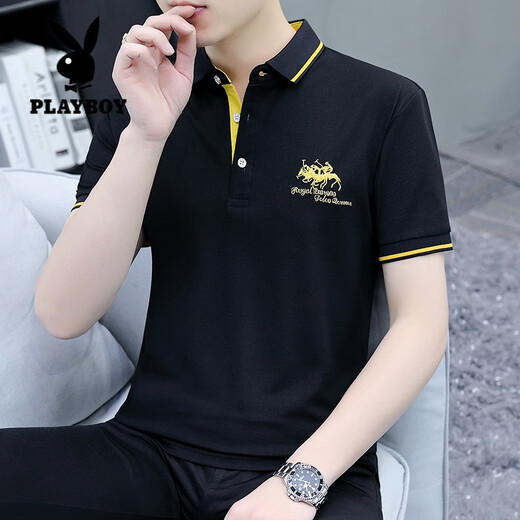 
Playboy (PLAYBOY) short-sleeved T-shirt for men's trendy brand embroidered collar Paul fashionable versatile thin lapel solid color POLO shirt White SK5012 3XL Weight 160-180