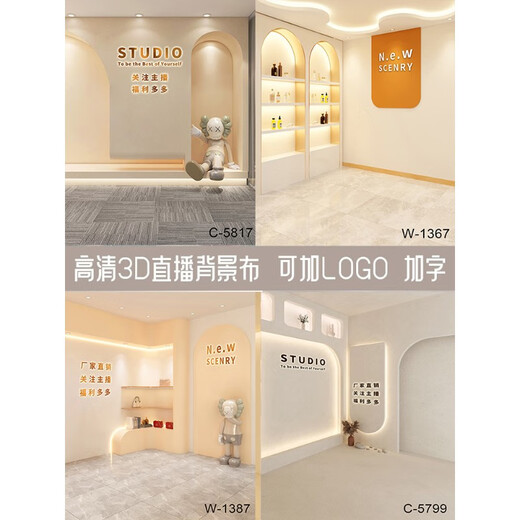 Er Jiangong Customized Live Broadcast Room Wall Tuch Männer und Frauen Bekleidungsgeschäft HD 3D Dreidimensional Douyin Kuaishou Videokamera Live-Hintergrundtuch Champagner Farbe Z-1283 HD verdickte 2x3,5 m