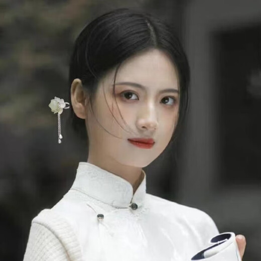 KERLAS925 Silver Ancient Style Hetian Jade Lotus Hairpin and Hairpin Gift Hairpin Step Shake Tassel Hanfu Hairpin Versatile Large Lotus Seed Step Shake Hairpin (White Jade) + High-end Gift Box (