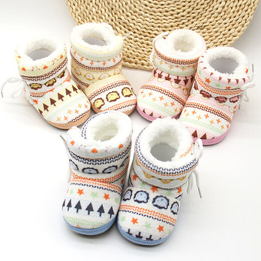 Recalling the baby shoes autumn and winter high-top newborns soft bottom cotton shoes 0-6-12 months of men's and women's treasure shoes cotton boots ethnic blue (style color random distribution) 11 cm inner length (about 11cm average)