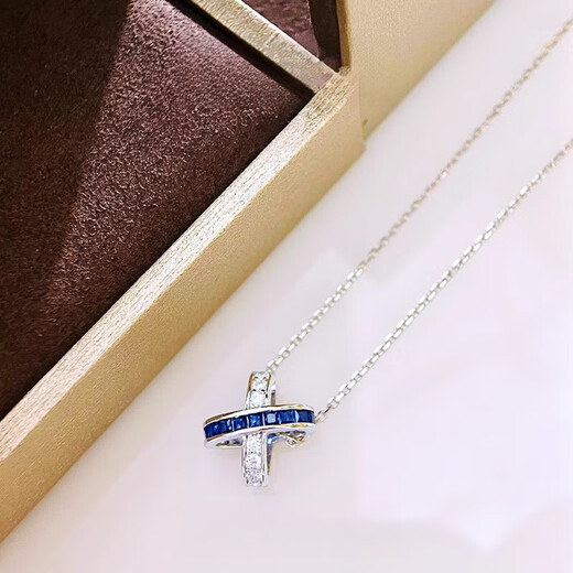 Jea.PieS925 silver moissanite diamond cross necklace X-shaped letter pendant temperament sapphire simple versatile clavicle chain silver X letter pendant + chain