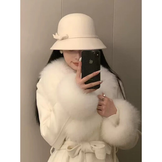 橙子蛋挞复古留洋千金白月光帽子女款法式优雅名媛礼帽赫本风羊毛呢渔夫帽 白色 可调节(54-58)
