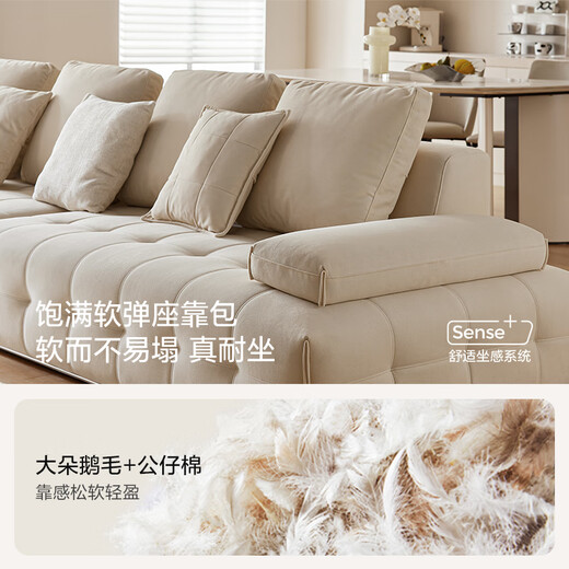 Lin's Home Lawrence Fabric Sofa Living Room New Cat Scratch Cloth Cream Style Sofa Straight Row Lin's Wood Industry BS514 Waterproof and Wear-Resistant Cat Scratch Cloth 3.6 Meters | Liuhua White