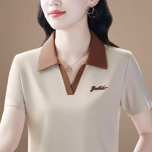 洛比狮Polo衫短袖t恤女中年妈夏季新款高端带领套头衫半袖T恤宽松上衣女 880粉色 3XL (建议130-139斤)