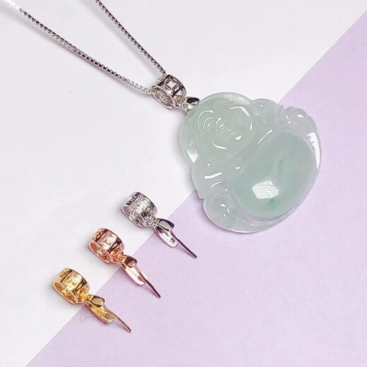 DL 1998 Fat Donglai same style 18k gold universal buckle head 925 silver oblique hole Buddha Jade Jade Pendant high-end necklace rope card white gold