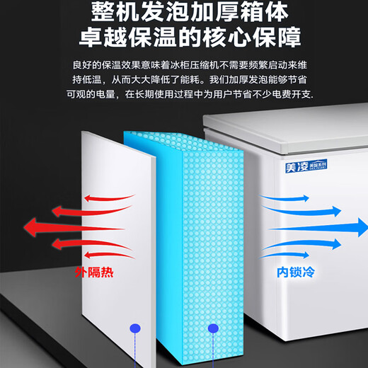 美凌美智系列冰柜商用大容量全冷冻卧式冷藏冷冻双温家用冷柜展示柜 688单温铜管智能