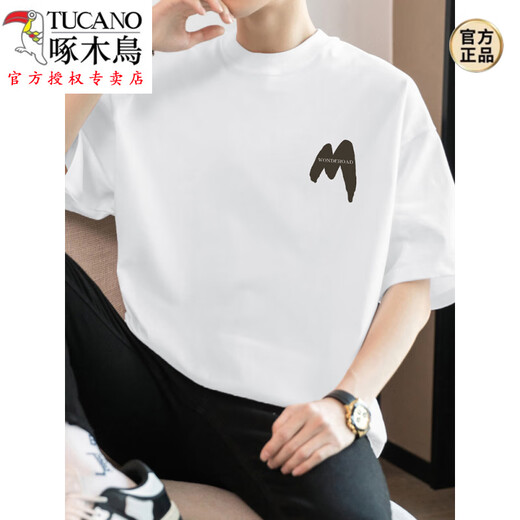 Woodpecker (Tucano) 260G American Heavy Gewicht T-Shirt Herren-Kurzärmel-Baumwollrunde Hals Top Sommer Trendy Lose Baumwoll halbärmelte T-Shirt M09-694 Black S [80-100jin [Jin gleich 0,5 kg]]]