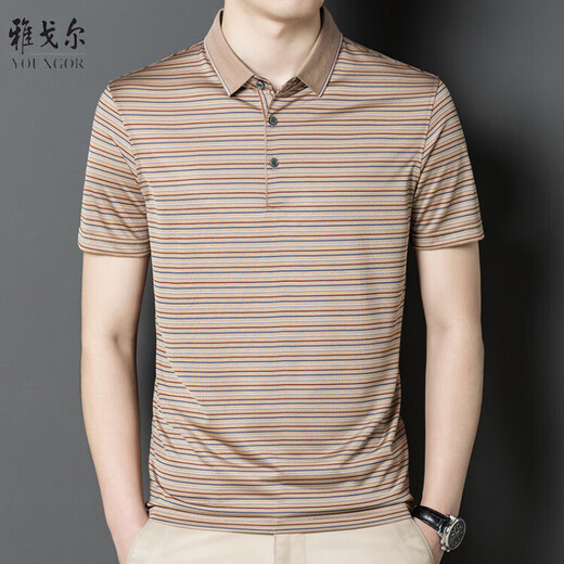
CEO Yageol Mulberry Silk Short Sleeve T-shirt Men's High-end Lapel Daddy Summer Middle-aged Striped Polo Shirt Trend FCY-A829 Red L 170 Recommended 120-140Jin [Jin equals 0.5 kg]