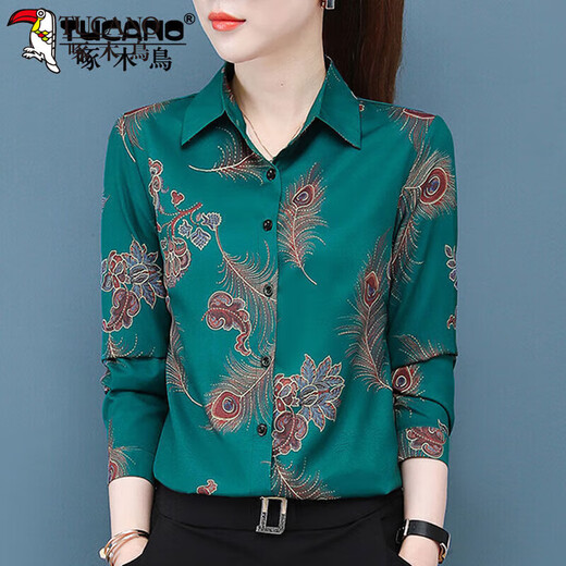 Woodpecker () Shirt Women's Shirt Femmes 2022 Prived Mariffon Automne à manches longues Nouveau style Floral Floral 3519_Red S_Suggest 80-95Jin [Jin est égal à 0,5 kg]