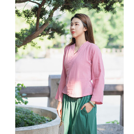 照本堂女装国风汉服茶人服饰新款40支新裾长衣W12142 青柠 s