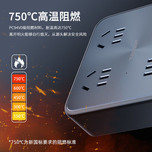 TESSAN霆圣USB方形插排/插线板/插座/排插/接线板/拖线板 1Type-C+2USB-A+4位总控1.8米 霆圣小方盒