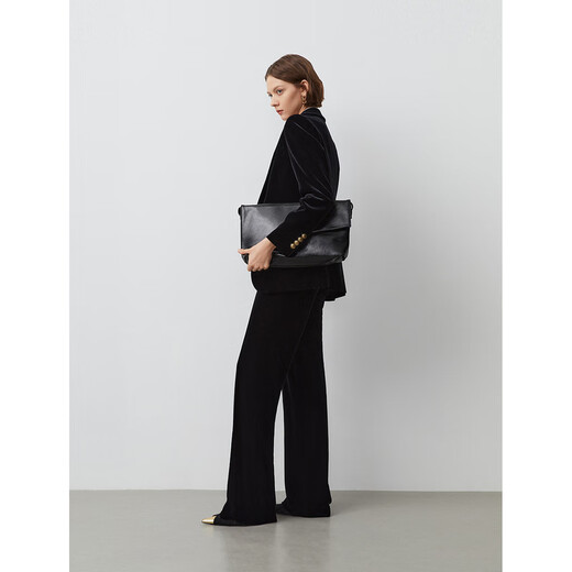 Langzi French retro velvet lapel collar black suit jacket for women winter new commuter suit top night black 2 L