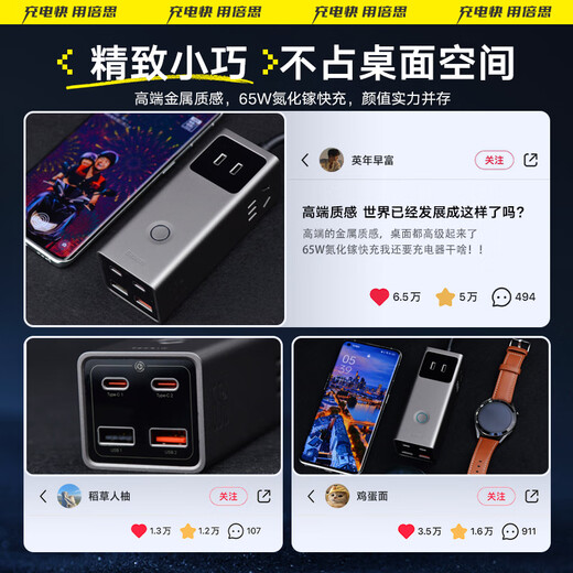 Baseus gallium nitride 65W charger notebook fast charging strip/strip board/socket/terminal board/tow board/multi-function portable desktop charging station with cord/desktop socket