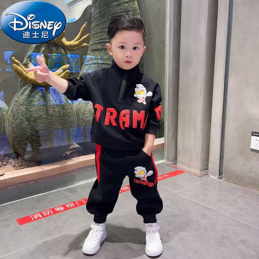 Disney Ultraman одежда весна и осенний набор 2025 Новый модный мальчик Baby Plus Fleece Children's Cool Couse Internet Celebrity Grey Set [] [] Thin 110
