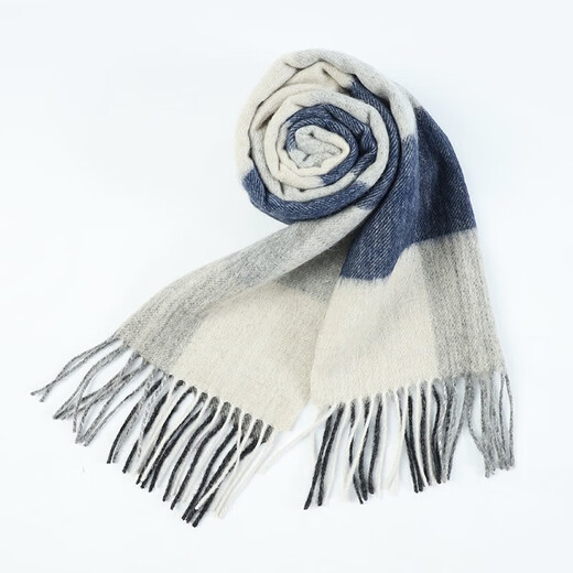The Da Vinci Code pure wool scarf for men in autumn and winter new high-end versatile warm scarf as a birthday gift for boyfriend and husband 5# large grid gray blue and white