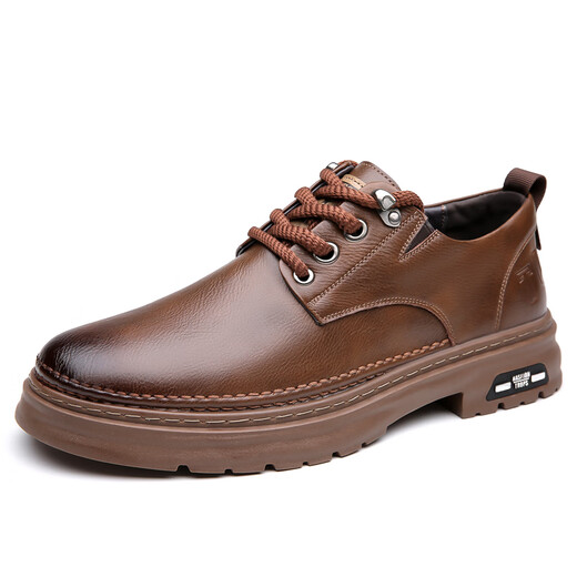 GENAI2025 New Business Casual Leather Shoes Men's Small Leather Shoes Boys Work Shoes Dad Breathable Genuine Leather Shoes Men's Shoes Brown Genuine Cowhide + Online + Wear-Resistant Thick Bottom 41 (255mm)