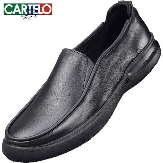 
CARTELO men's leather shoes genuine leather men's toe layer cowhide soft leather business round toe versatile thick sole foot cover men's casual shoes black 6198 37 This model is more large