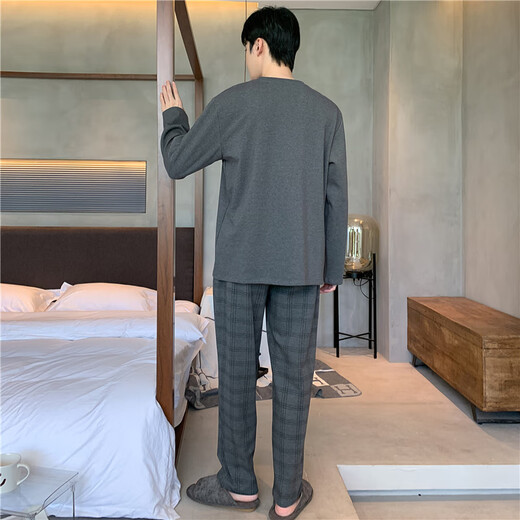 Men's pajamas for men in spring, autumn and winter, long-sleeved casual loose plus fat plus large size simple round neck to wear home clothes outside YEX9906 2XL (recommended 150-175 Jin [Jin equals 0.5 kg]) All size