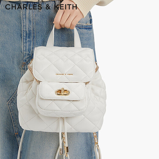 CHARLES&KEITH Classic Diamond Large Capacity Backpack Backpack Student School Bag Women's Bag New Year Gift CK2-60151400