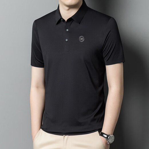 AJGNEAMAIN意大利轻奢高档男装夏季短袖POLO衫无痕商务休闲半袖纯色男士上衣 9859黑色【无痕免烫抗皱】 2XL 185/54【建议150-170斤】