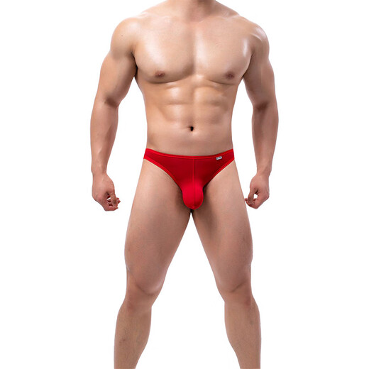 Fearless Captain Trendy Men's Low Waist Sexy Elastic Tight Sports Thin T Pants Youth Large Size U Protruding Big Bag Thong Red 1 Pair L