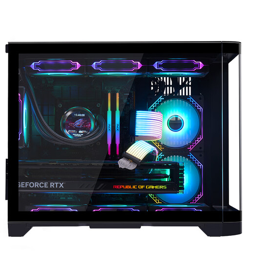 玩嘉天幕黑色曲面玻璃鱼缸型海景房电脑机箱台式机MATX主板240/360水冷