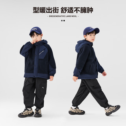 Zuoxi children's clothing boys' lambswool jacket with hood and velvet Children's autumn and winter clothing 2025 new oxygen Korean style trendy navy 140 Recommended height is about 140cm