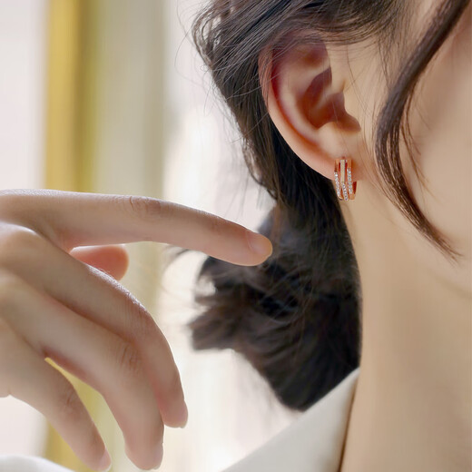 DL 1998 Fat Donglai same style 18k rose gold stud earrings 2025 new trendy temperament Korean three rows of diamonds pentagonal * rose gold ear buckle style