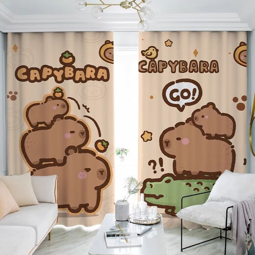 Yingtang Kapibala Bett Vorhang Capybara benutzerdefinierte Vorhänge Blackout Schlafzimmer Neue Stil Kinderzimmer Bucht Fenster Thermalisolierung Partition Vorhang 5 (12173) Hakenmodell 1,5 m breit 1 Stück/Höhenanpassung Bitte beachten Sie bitte