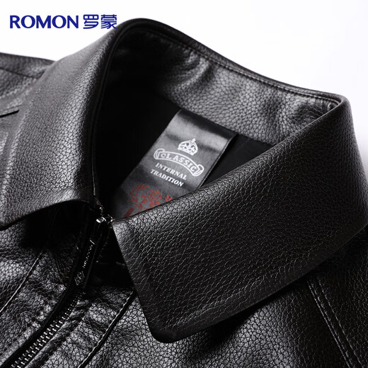 Lomon leather jacket for men in autumn and winter, middle-aged velvet thickened lapel coat, warm leather jacket, middle-aged and elderly men's top