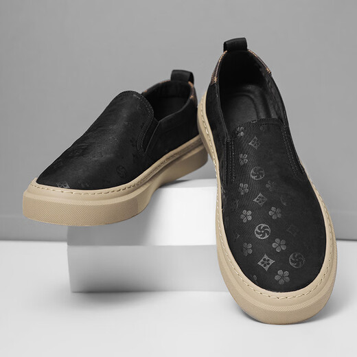 TYKT brand casual shoes men's one-foot canvas shoes summer breathable men's foot cloth shoes lazy shoes black yellow sole 41