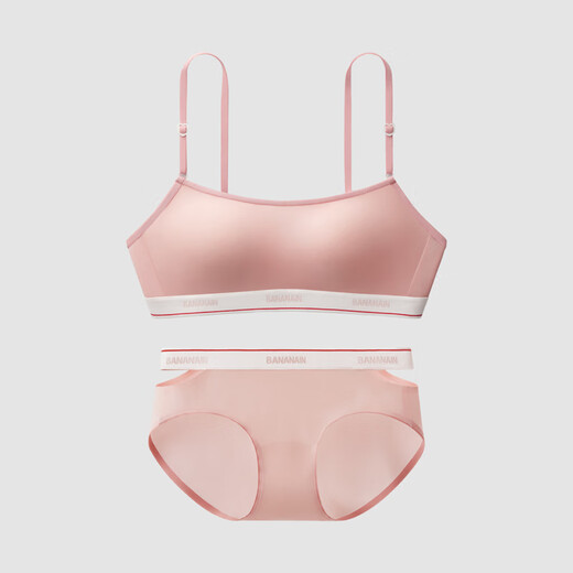 Bananain 502S women's underwear set, sweet and cool contrasting color sports push-up bra, holiday gift for girlfriend, gift box set, light apricot pink M (75A/B)