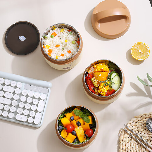 Mamba fish soup bowl with lid for work insulation, take-out lunch box, lunch bucket, portable stainless steel lunch box, lunch box, microwaveable, 304 handle lunch box, white single layer