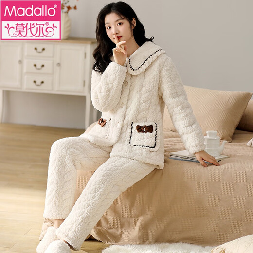 Pajamas de coton modal à trois couches pour les femmes en velours de corail d'hiver épaissis et moelleux peut être porté à l'extérieur avec des vêtements chauds de grande taille et de maison d'hiver 32-12222 m (95) Poids recommandé: 80-105jin [Jin est égal à 0,5 kg]